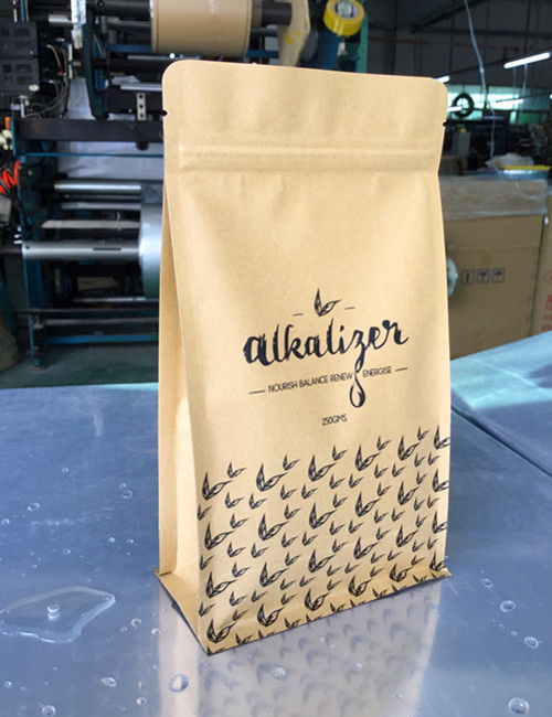 Coffee Packaging Flat Bottom Craft Paper Bags With Zipper