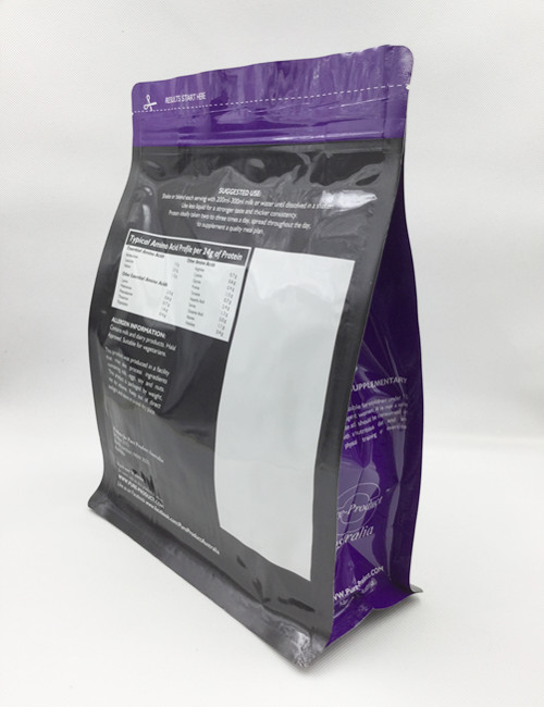 Supplement Protein Powder Flat Bottom Pouches With Resealable Zipper