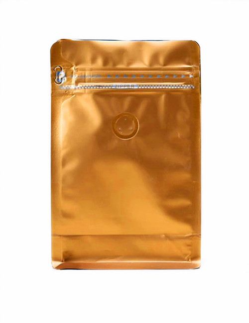 Box Bottom Foil Coffee Bags With Valves and Pull Zips