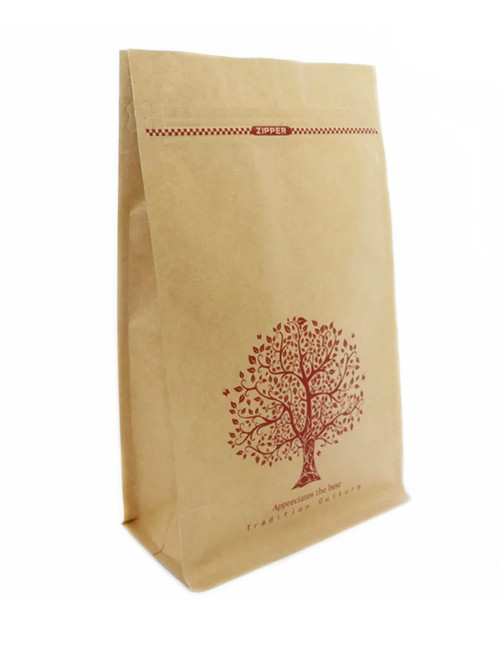 Flat Bottom Craft Paper Coffee Pouches With Pull Zips