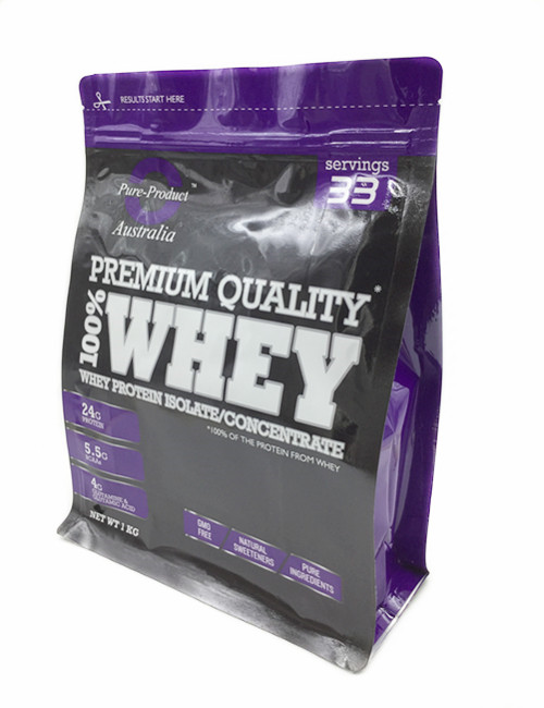 Flat Bottom Whey Protein Packaging Bags With Resealable Zippers