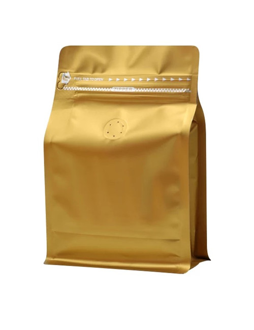 Gold Foil Flat Bottom Coffee Bags With Degassing Valves