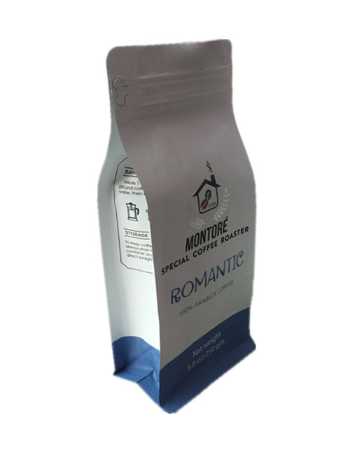 Resealable Flat Block Bottom Coffee Bags With Pull Zip